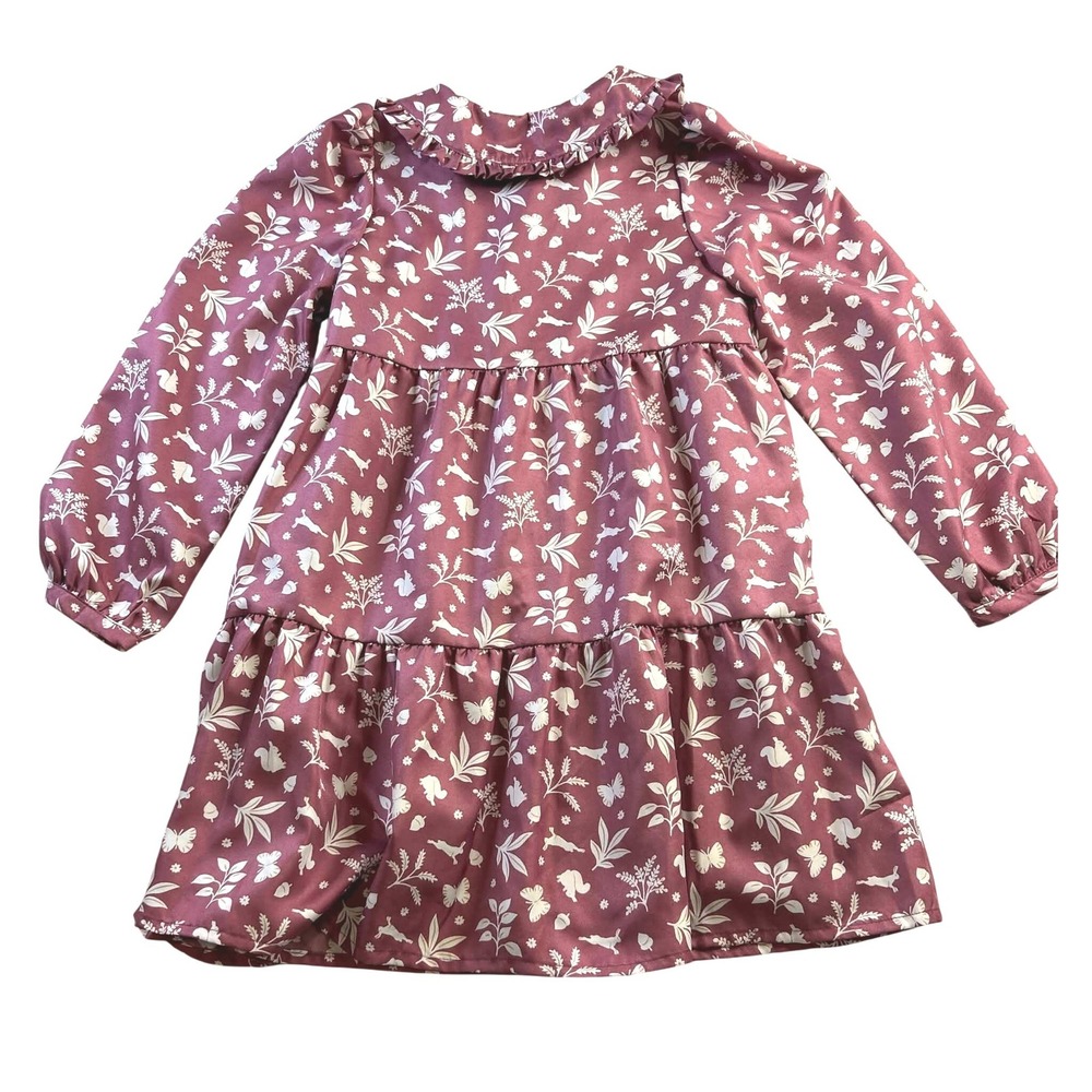 Janie and Jack Girls Mauve Pink Woodland Animal Tiered Button Front Dress Size 8 - Picture 9 of 9
